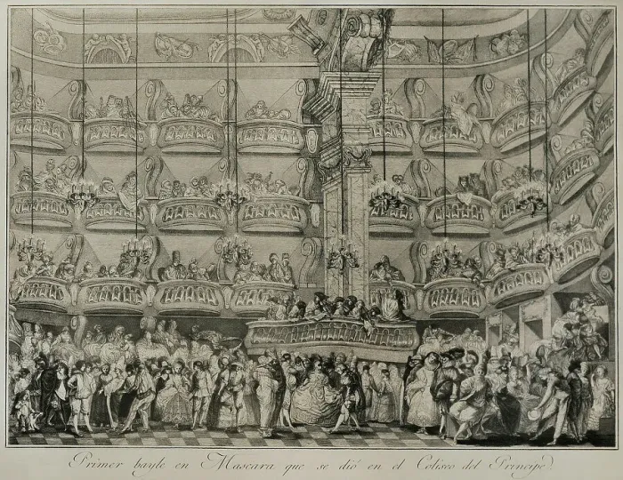Framed Print : Masquerade Ball at the Coliseo del Principe, circa 1771-1802 Framed Print : Masquerade Ball at the Coliseo del Principe, circa 1771-1802