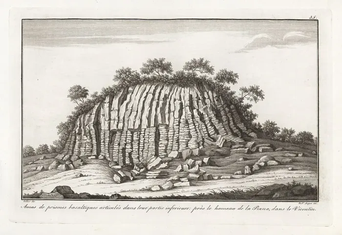 Framed Print : Mass of basalt prisms with articulated base near la Piana, Vicen Framed Print : Mass of basalt prisms with articulated base near la Piana, Vicen