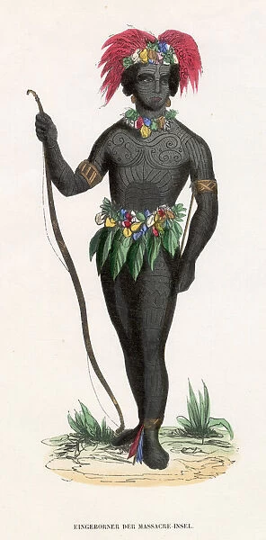 Massacre Islands: a native man with tattooed body Date: mid-19th century