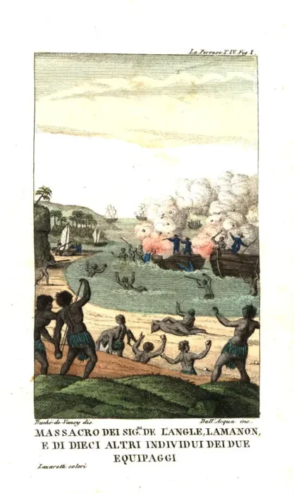 Framed Print : Massacre of de Langle, Lamanon, etc. by natives of Vanuatu Framed Print : Massacre of de Langle, Lamanon, etc. by natives of Vanuatu