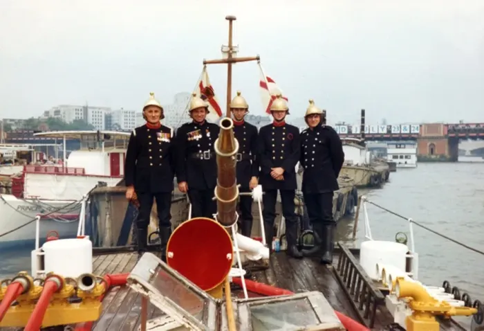 Framed Print : Massey Shaw fireboat with crew, River Thames, London Framed Print : Massey Shaw fireboat with crew, River Thames, London