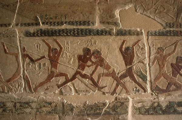Mastaba of Nefer and Kahay. Relief. Fighters. Egypt