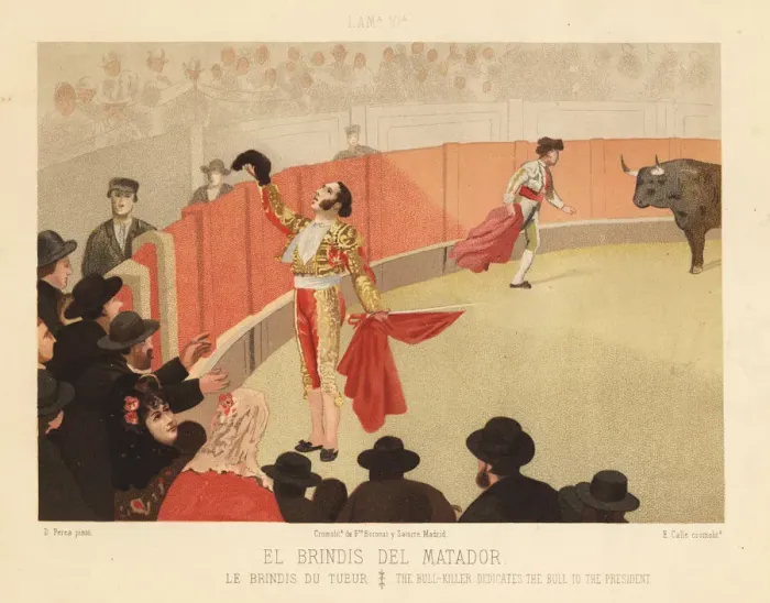 Framed Print : Matador dedicating the killed bulls tail to the president Framed Print : Matador dedicating the killed bulls tail to the president