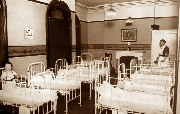 Framed Print : A maternity hospital ward, hand coloured photo Framed Print : A maternity hospital ward, hand coloured photo