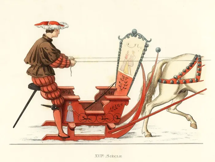 Framed Print : Matthaus Schwarz competing in a sleigh race, 16th century Framed Print : Matthaus Schwarz competing in a sleigh race, 16th century