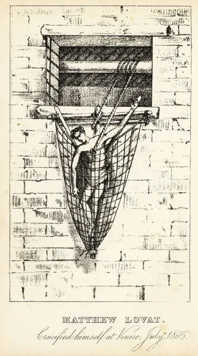 Framed Print : Matthew Lovat, crucified himself at Venice, July 1805 Framed Print : Matthew Lovat, crucified himself at Venice, July 1805