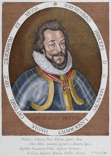 Maurice of Hesse-Kassel (1572-1632). Engraving. Colored