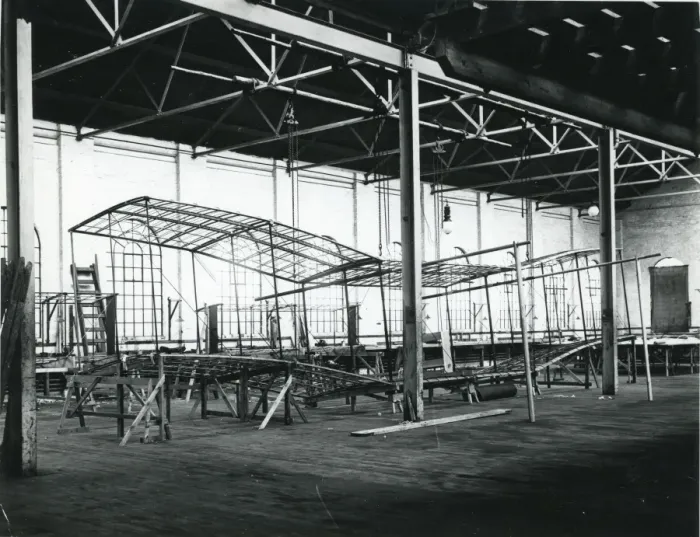 Framed Print : Maxim?s 1910 biplane under construction in 1909 at the C?