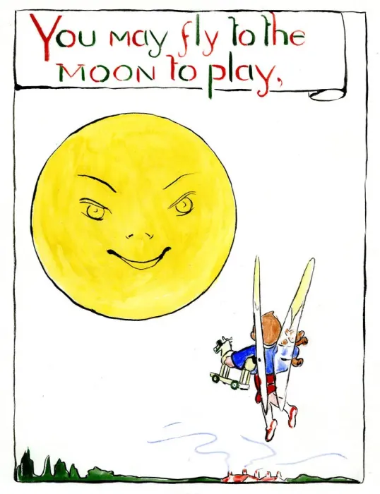 Framed Print : You may fly to the moon to play, by Minnie Asprey Framed Print : You may fly to the moon to play, by Minnie Asprey
