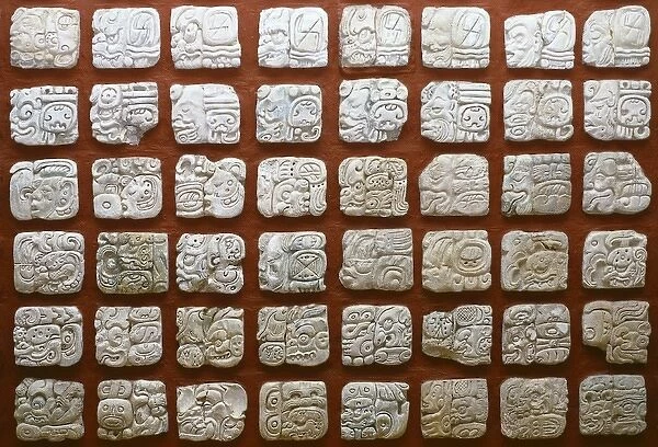 Maya calendar with glyphs. Maya art. MEXICO. CHIAPAS. Palenque. INAH Palenque Museum