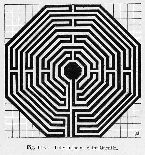 Maze at St Quentin. Octagonal maze in the cathedral of Saint-Quentin, France