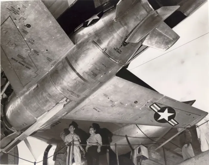 Framed Print : McDonnell XF-85 Goblin underneath its mothership Framed Print : McDonnell XF-85 Goblin underneath its mothership