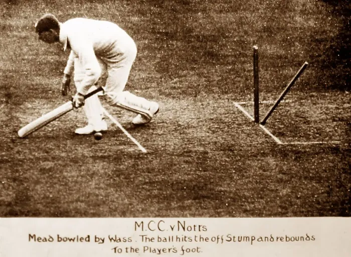 Framed Print : Mead bowled by Mass, MCC v Notts Framed Print : Mead bowled by Mass, MCC v Notts