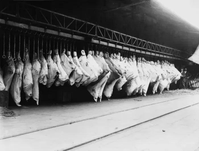 Framed Print : Meat in storage, World War I Framed Print : Meat in storage, World War I