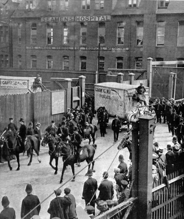 Framed Print : Meat vans leaving the docks during strike Framed Print : Meat vans leaving the docks during strike