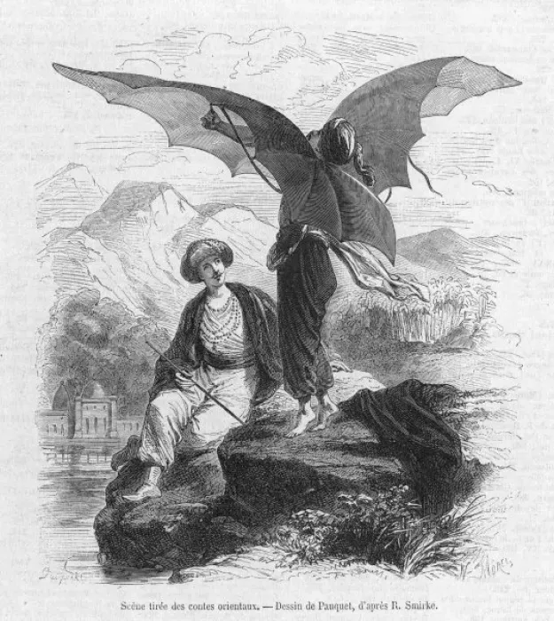 Framed Print : The mechanist tries to use his wings to fly Framed Print : The mechanist tries to use his wings to fly