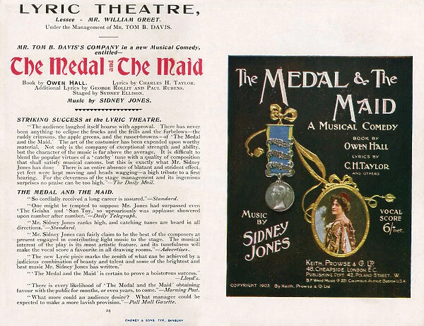 The Medal and the Maid, musical comedy at the Lyric Theatre, Tom B Davis's company