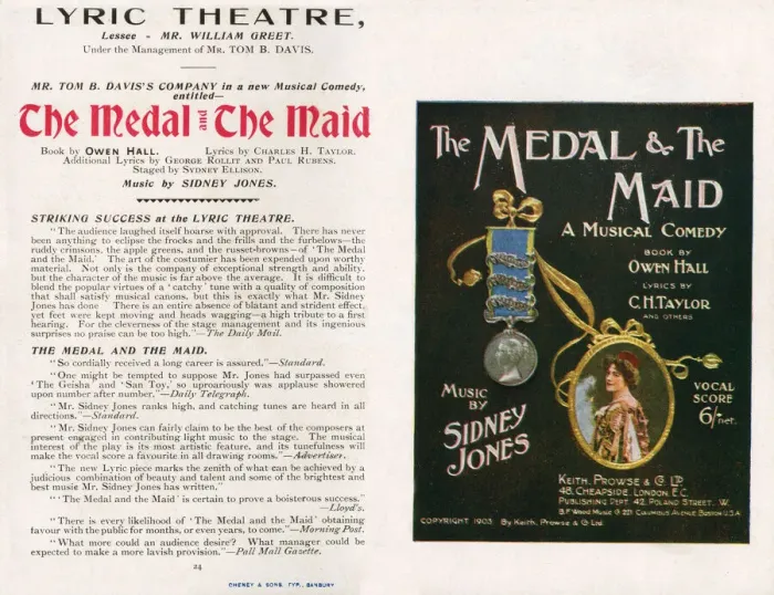 Framed Print : The Medal and the Maid, musical comedy at the Lyric Theatre, Tom B Daviss company Framed Print : The Medal and the Maid, musical comedy at the Lyric Theatre, Tom B Daviss company