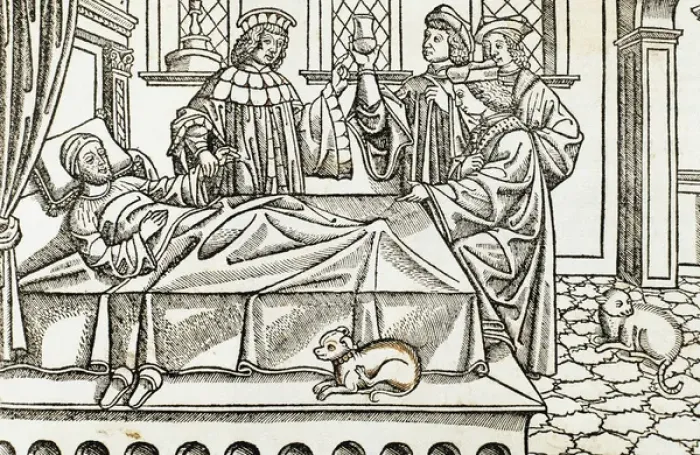 Framed Print : Medical History. Doctors with a patient. Engraving. 16th cen Framed Print : Medical History. Doctors with a patient. Engraving. 16th cen