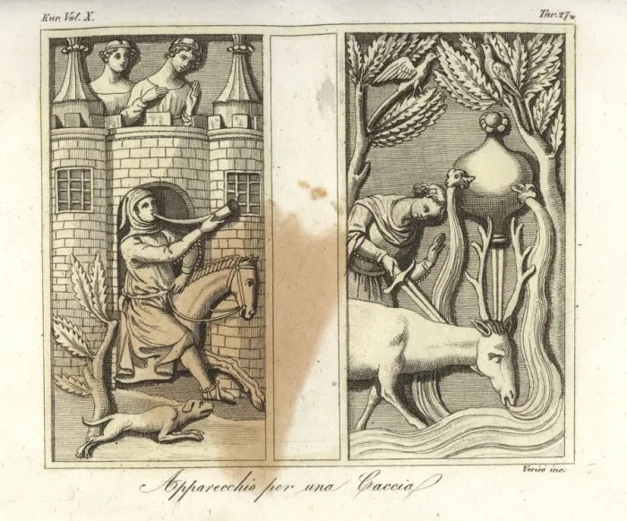 Framed Print : Medieval hunting from a bas relief on a sarcophagus Framed Print : Medieval hunting from a bas relief on a sarcophagus