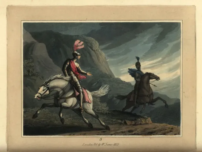 Framed Print : Medieval knights in armour on horseback on a stormy night Framed Print : Medieval knights in armour on horseback on a stormy night
