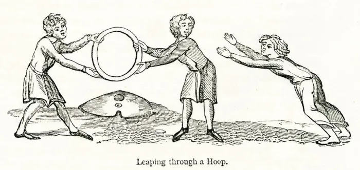 Framed Print : Medieval leaping through hoop Framed Print : Medieval leaping through hoop