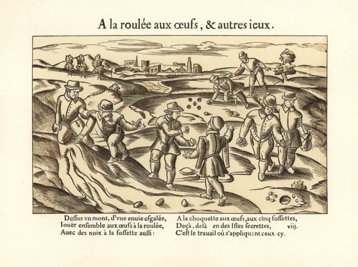 Framed Print : Medieval men bowling and playing marbles Framed Print : Medieval men bowling and playing marbles