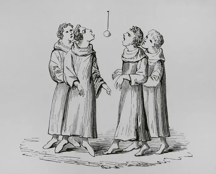 Framed Print : Medieval monks playing the game of bob apple Framed Print : Medieval monks playing the game of bob apple