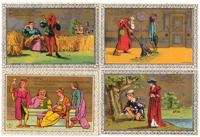 Framed Print : Four medieval style Christmas and New Year cards Framed Print : Four medieval style Christmas and New Year cards