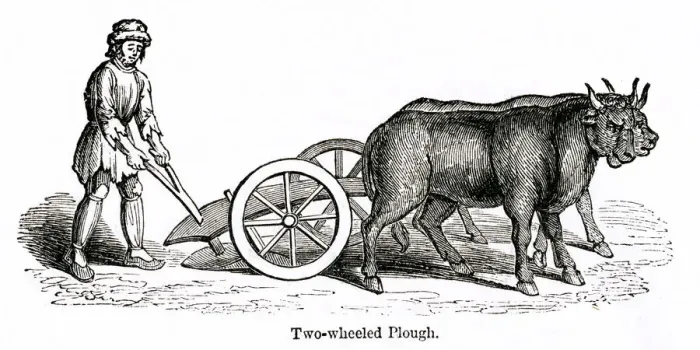 Framed Print : Medieval two-wheeled plough Framed Print : Medieval two-wheeled plough