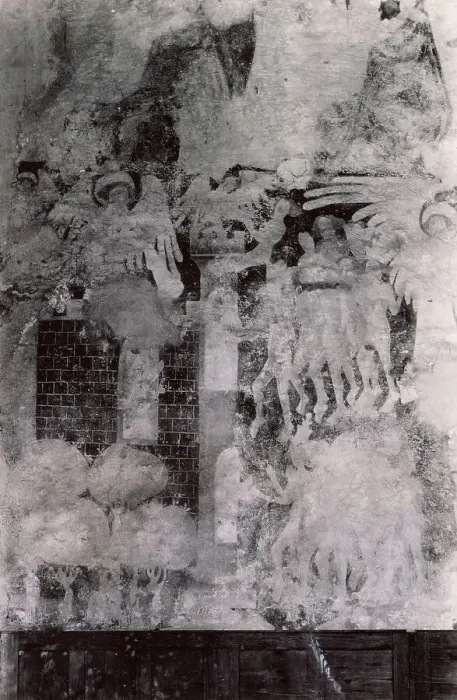Framed Print : Medieval wall painting (Souls of the Blessed), St Nicholas Church, Lower Oddington, Gloucestershire Date: 1930s Framed Print : Medieval wall painting (Souls of the Blessed), St Nicholas Church, Lower Oddington, Gloucestershire Date: 1930s