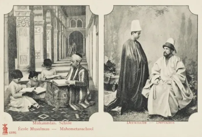 Framed Print : Medressa (religious school) & 2 Mevlevi Dervishes Framed Print : Medressa (religious school) & 2 Mevlevi Dervishes