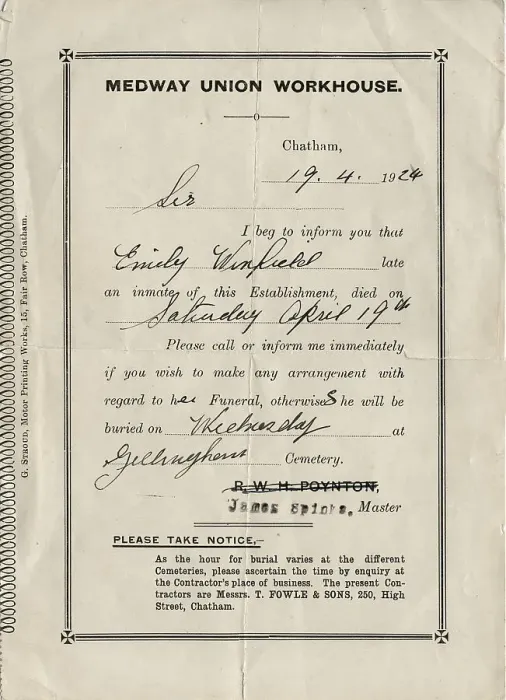Framed Print : Medway Union Workhouse Death Notice Framed Print : Medway Union Workhouse Death Notice