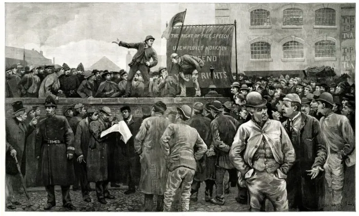 Framed Print : Meeting of unemployed men on Tower Hill, London Framed Print : Meeting of unemployed men on Tower Hill, London