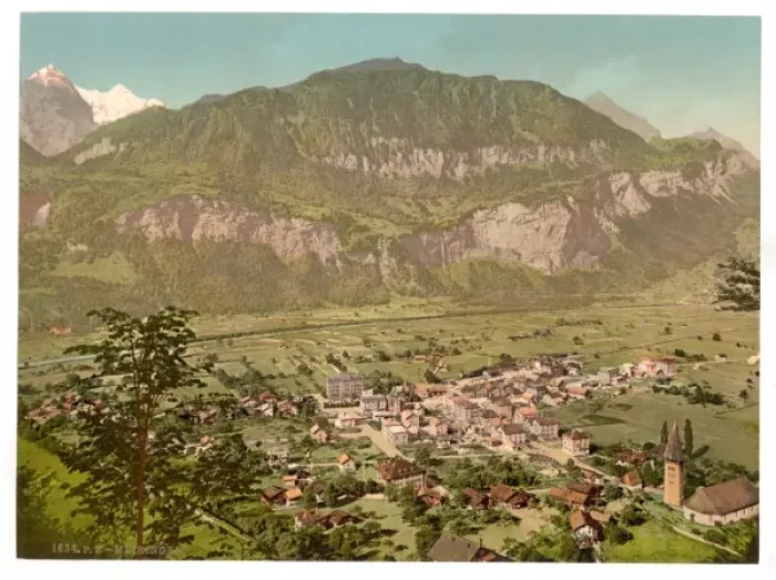 Framed Print : Meiringen, bird s-eye-view, Bernese Oberland, Switzerland Framed Print : Meiringen, bird s-eye-view, Bernese Oberland, Switzerland