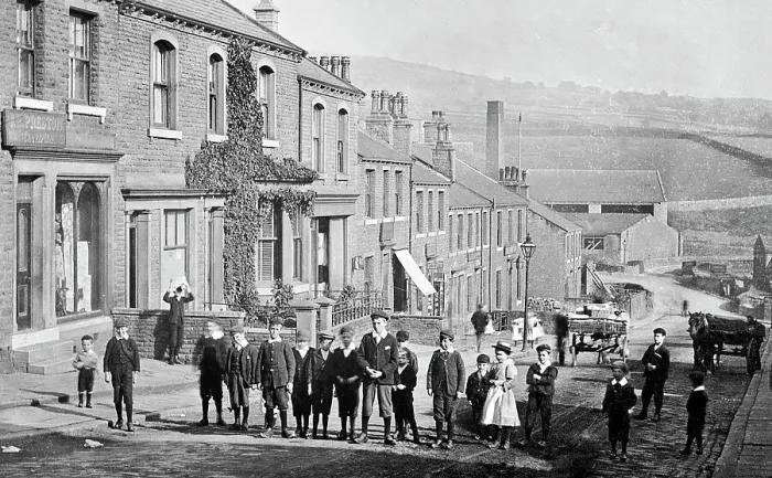 Framed Print : Meltham Station Street early 1900s Framed Print : Meltham Station Street early 1900s