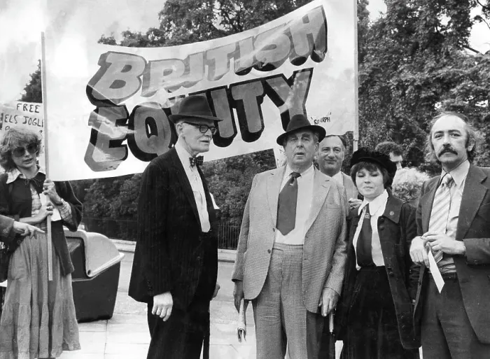 Framed Print : Members of British Equity campaigning with banner Framed Print : Members of British Equity campaigning with banner