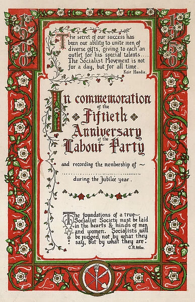 Membership certificate, Labour Party 50th Anniversary