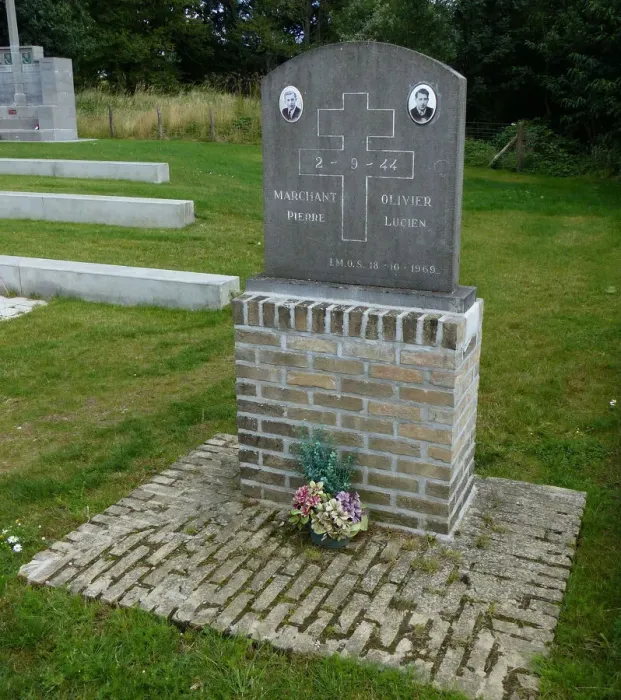 Framed Print : Memorial to 2 French Resistance Members, shot 1944, Hill 60 Framed Print : Memorial to 2 French Resistance Members, shot 1944, Hill 60