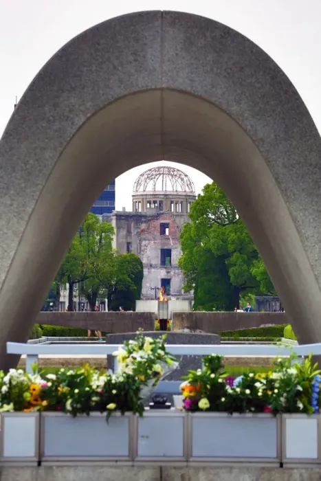Framed Print : Memorial Cenotaph and Atomic Bomb Dome, Hiroshima Framed Print : Memorial Cenotaph and Atomic Bomb Dome, Hiroshima