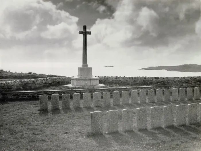 Framed Print : Memorial Cross on Islay, Hebrides; to the men of the Otranto, wrecked on this coast in 1917. Most gravestones read Unknown sailor, known only to God'. Date: 20th century Framed Print : Memorial Cross on Islay, Hebrides; to the men of the Otranto, wrecked on this coast in 1917. Most gravestones read Unknown sailor, known only to God'. Date: 20th century