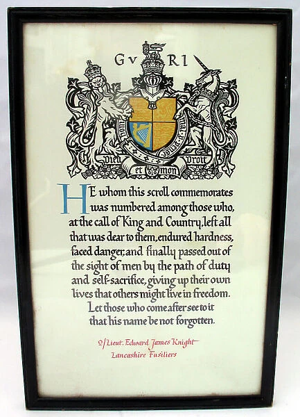 Memorial Scroll and letter - 2nd Lt Edward James Knight