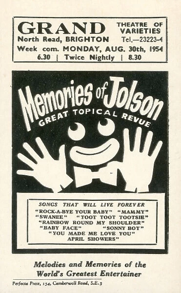 Memories of Jolson, revue, Grand Theatre, Brighton