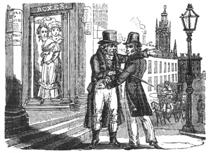 Framed Print : Men arguing outside a theatre, c. 1800 Framed Print : Men arguing outside a theatre, c. 1800