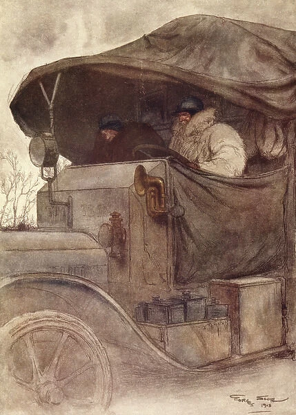 Two men in an army truck, France, WW1
