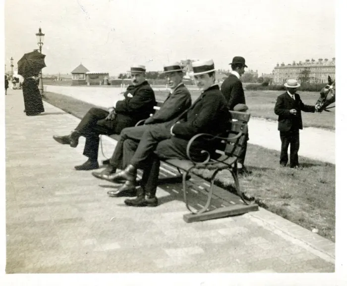 Framed Print : Three men on a bench, Littlehampton, West Sussex Framed Print : Three men on a bench, Littlehampton, West Sussex