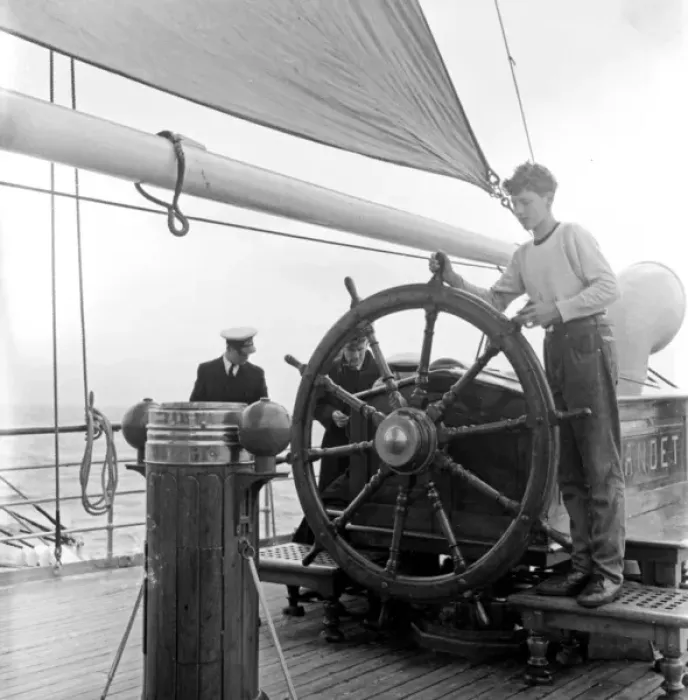 Framed Print : Men and boy on deck of ship