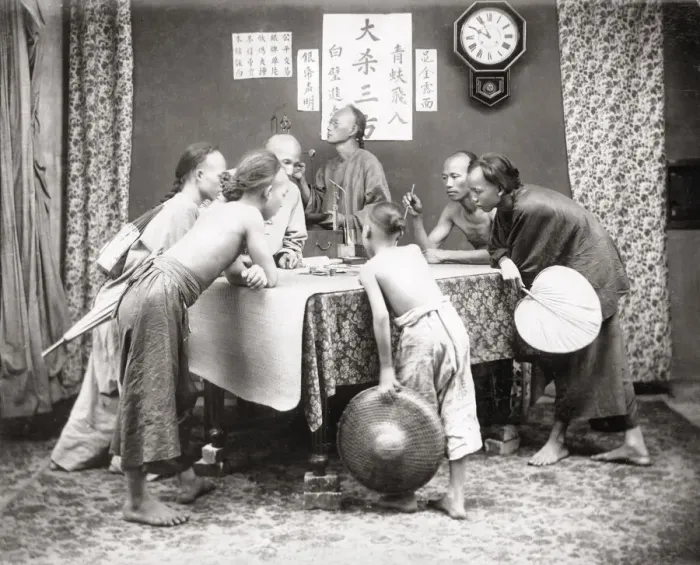 Framed Print : Men and boys with weighing scales, China c. 1890 Framed Print : Men and boys with weighing scales, China c. 1890