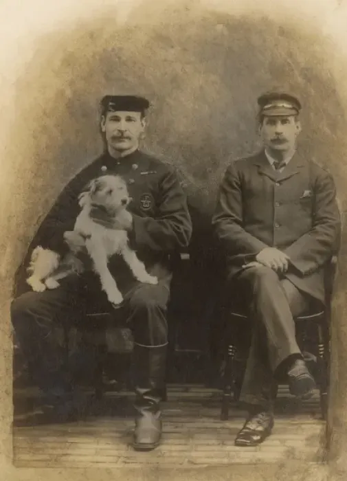 Framed Print : Two men and a dog Framed Print : Two men and a dog
