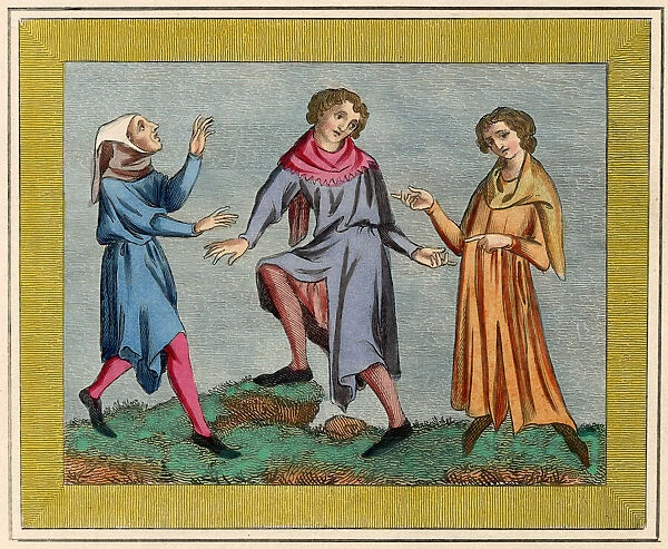 Three men in a field. Date: 14th century